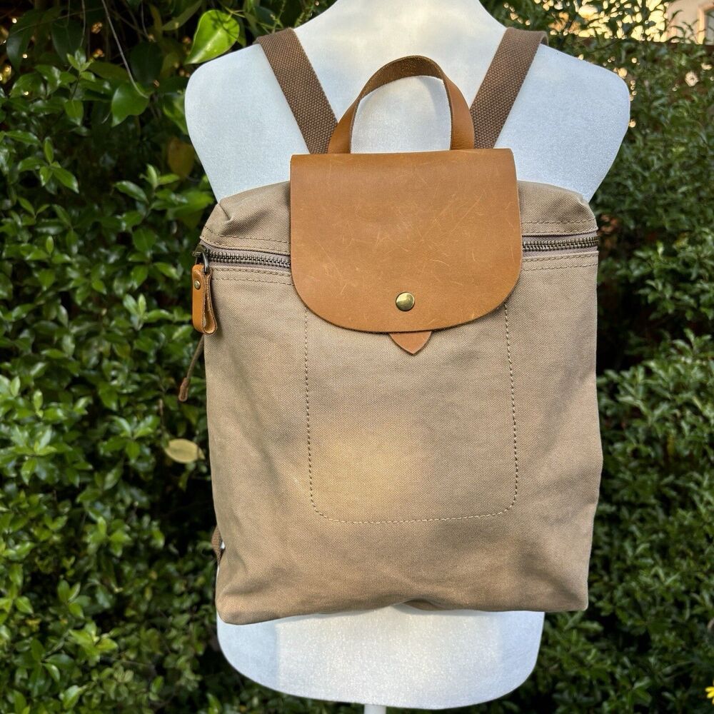 Brown Tan Canvas & Leather travel school Backpack Medium